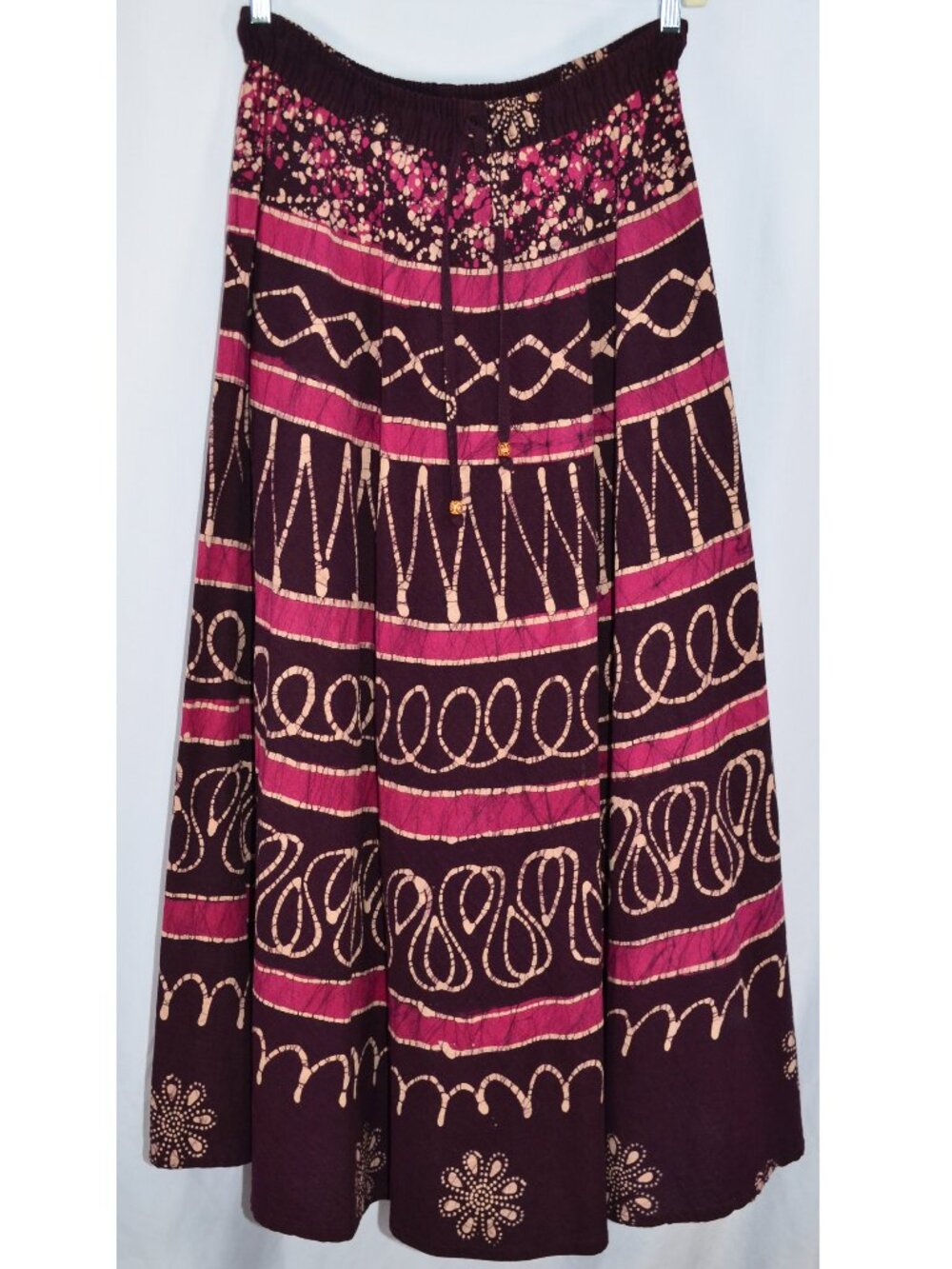 Maple Clothing Cotton Batik Made In India Full Maxi Skirt Purple/Pink Size L